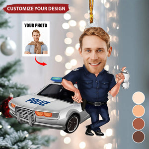 Personalized Policeman Caricature Ornament, Boyfriend Gift, Cartoon Portrait, Cop Bobblehead