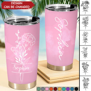 Personalized Tumbler Cup - Birth Flower Tumbler - Bridesmaid Gift,Drink Bottles,Party Favor,Girls Trip Gift