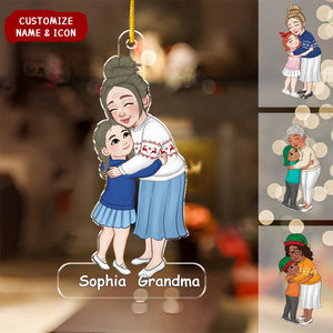 Personalized Grandma And Grandkid Huging Acrylic Ornament