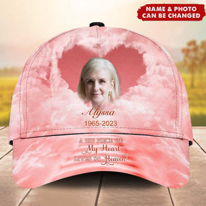 Memorial Upload Image Sky, A Big Piece Of My Heart Lives In Heaven Personalized Cap