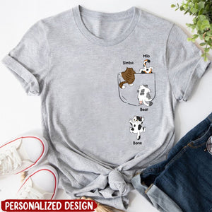 Cute Naughty Cat Climbing Pocket Personalized Shirt