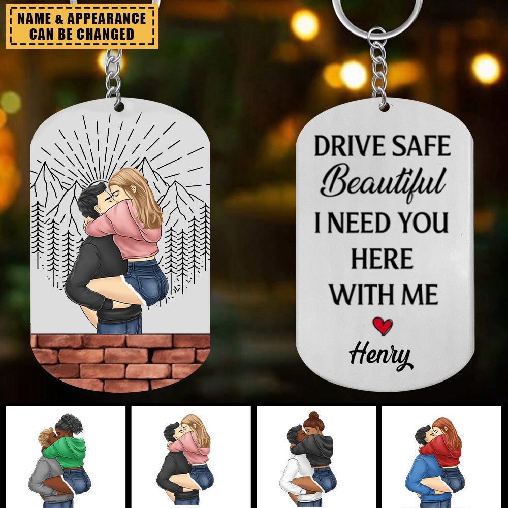 Drive Safe Handsome I Love You - Couple Personalized Custom Keychain - Gift For Husband Wife, Anniversary