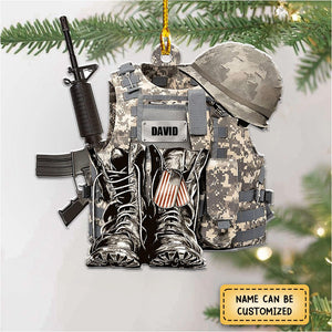 Military Uniform Boots And Hat Personalized Acrylic Christmas Ornament