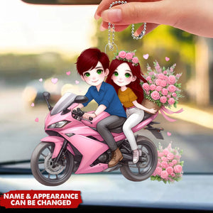 Biker Couple - Personalized Acrylic Car Ornament - Valentine's Day Gift for Him, Gift for Her