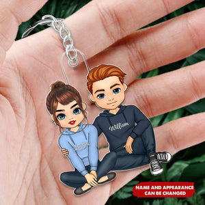 Couples Sitting Together With Smile Personalized Keychain