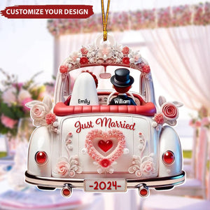 First Christmas Married Couple In Wedding Car Personalized Acrylic Ornament