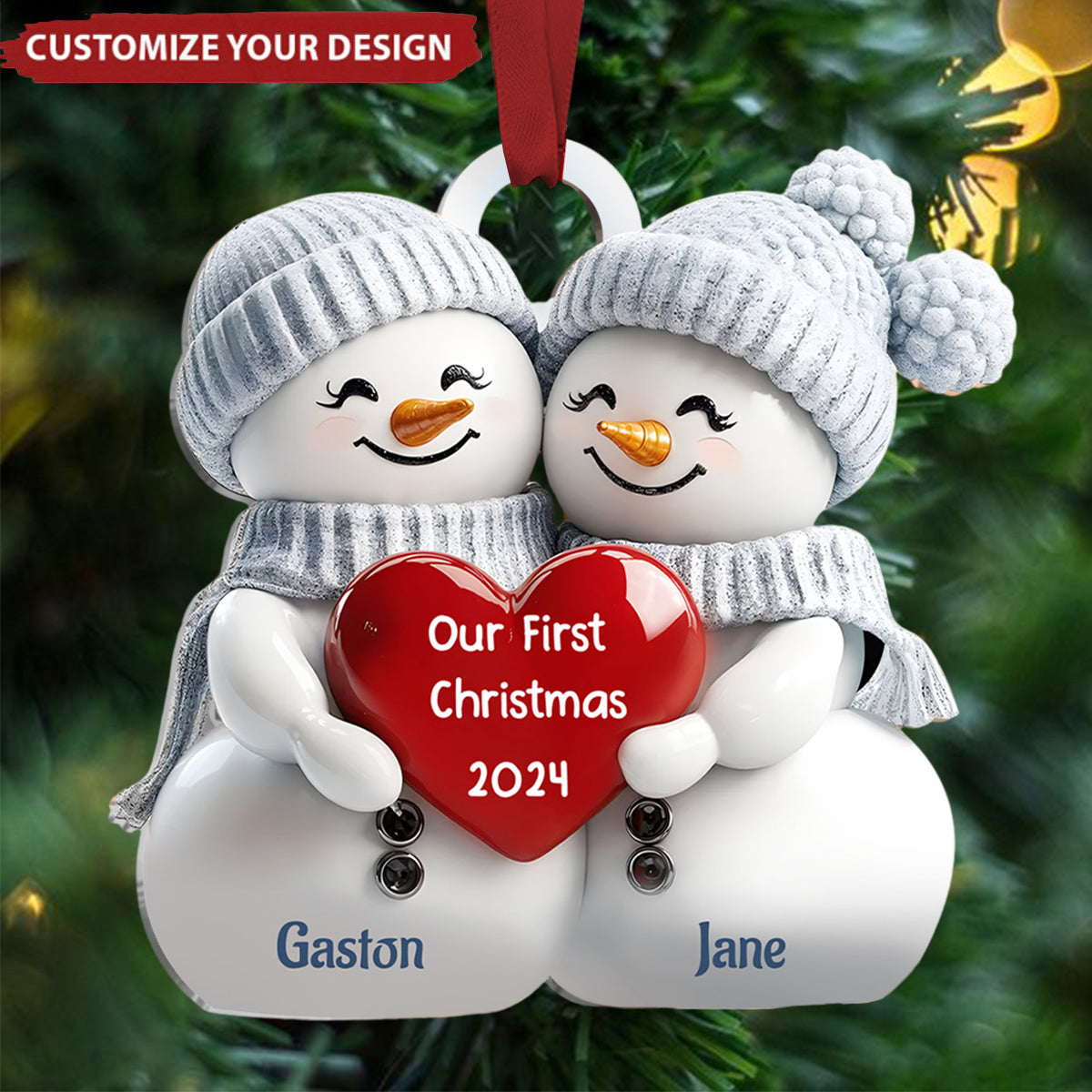 Personalised Couple Snowman Ornament - Christmas Gift For Her/Him