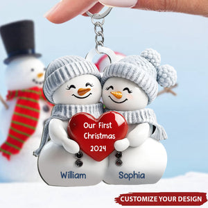 Personalised Couple Snowman Keychain - Gift For Her/Him