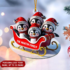 Penguin Family Sleighin - Personalized Family Transparent Ornament