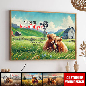 Highland Cow Couple - Personalized Horizontal Poster, Gift For Couple