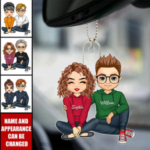 Couples Sitting Together With Smile Personalized Car Ornament