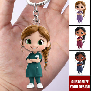 Cute Nurse Girl - Personalized Acrylic Keychain - Gifts For Nurses