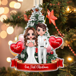 Groom And Bride At Christmas Tree Personalized Ornament