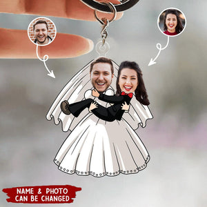 Custom Photo Funny Bride And Groom - Birthday, Anniversary Gift For Spouse, Husband, Wife, Couple - Personalized Acrylic Keychain