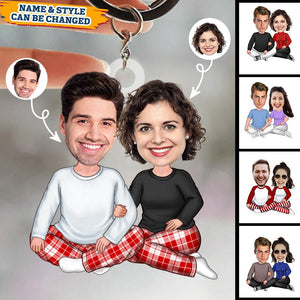 Couple Sitting Hugging - Personalized Photo Keychain