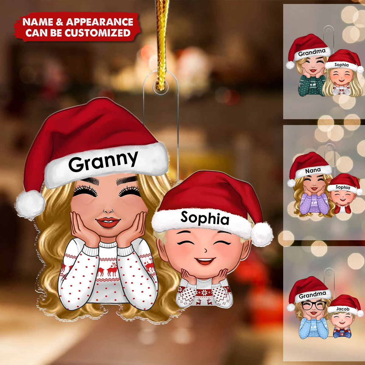 Happy Doll Grandma Granddaughter Grandson Chin On Hands Personalized Acrylic Ornament