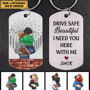 Drive Safe Handsome I Love You - Couple Personalized Custom Keychain - Gift For Husband Wife, Anniversary