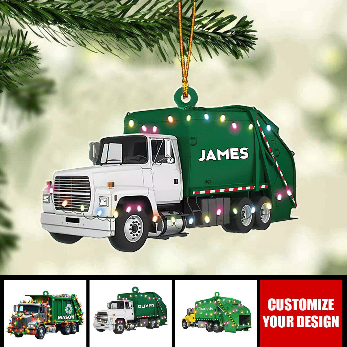 Custom Name Garbage Truck Dump Truck - Personalized Acrylic Christmas Ornament