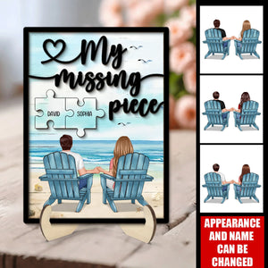 My Missing Piece Back View Couple Beach Landscape Personalized 2-Layer Wooden Plaque