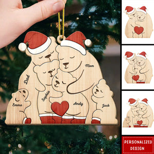 Christmas Bear Family - Personalized Shaped Wooden Ornament