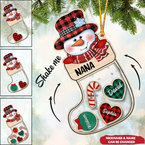 Grandma Snowman Kids In Christmas Socks Personalized Shaker Ornament