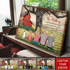 Family Sitting Back View Tree Farmhouse Personalized Poster