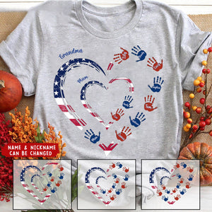 4th Of July Grandma Mom Heart Handprint Kids Personalized Shirt