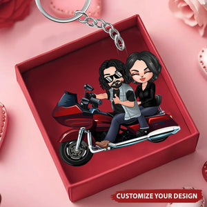 Biker Couple - Personalized Couples Keychain - Valentine's Day Gift