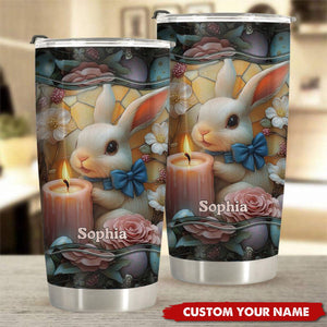 Cute Bunny And Easter Eggs In Pastel Tone Personalized Name Tumbler