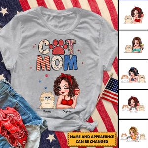 Cat Mom 4th of July America Sparkly Pattern Personalized Shirt, Independence Day