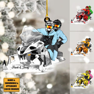 Couple Sled Skiing - Personalized Ornament, Couple Snowmobiling, Gifts for Snowmobilers