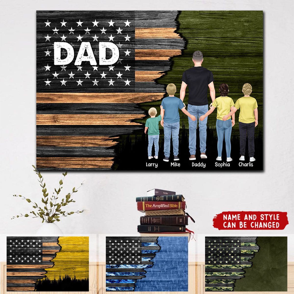 Dad Grandpa Papa Walking With Kids Half Nation Flag Personalized Horizontal Poster, Father's Day Gift For Dad, For Grandpa, For Husband