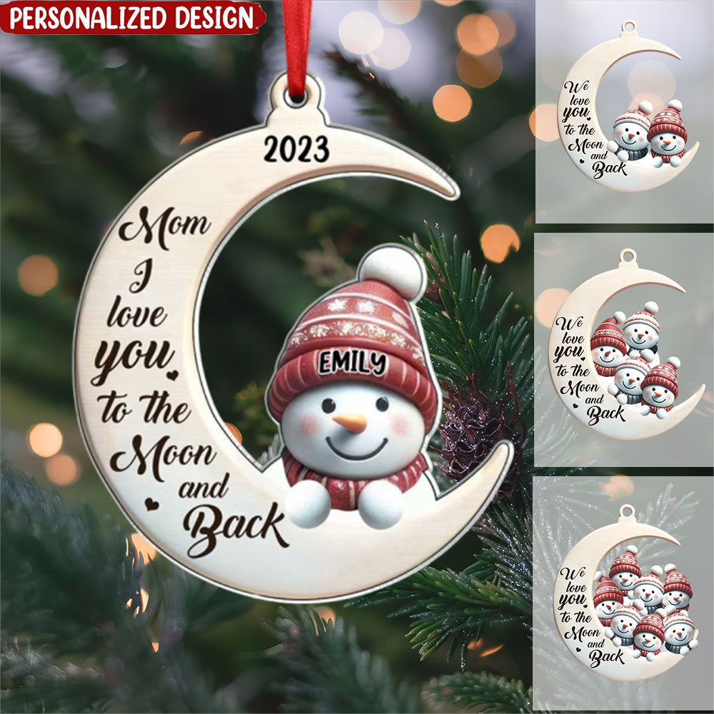 Grandma We Love You To The Moon And Back Cute Snowman Kids Personalized Acrylic Ornament