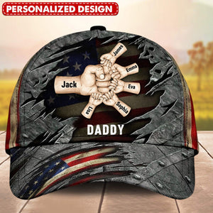 American Flag Grandpa Daddy Papa Hands To Hands Kids Personalized Cap