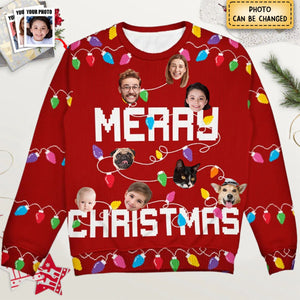 Christmas Custom Photo Family Christmas Tree - Personalized Unisex Ugly Sweater