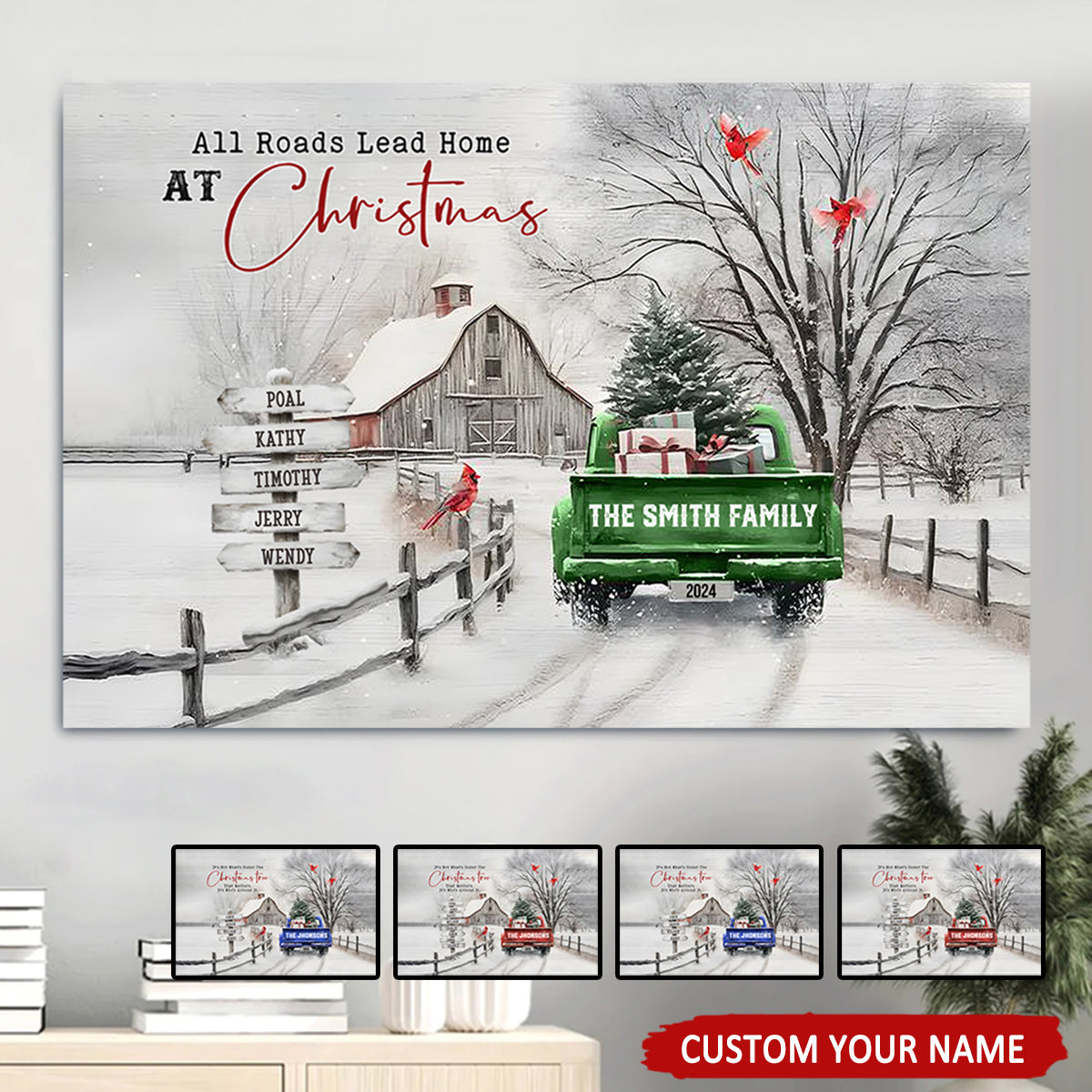 All Roads Lead Home At Christmas Personalized Family Canvas