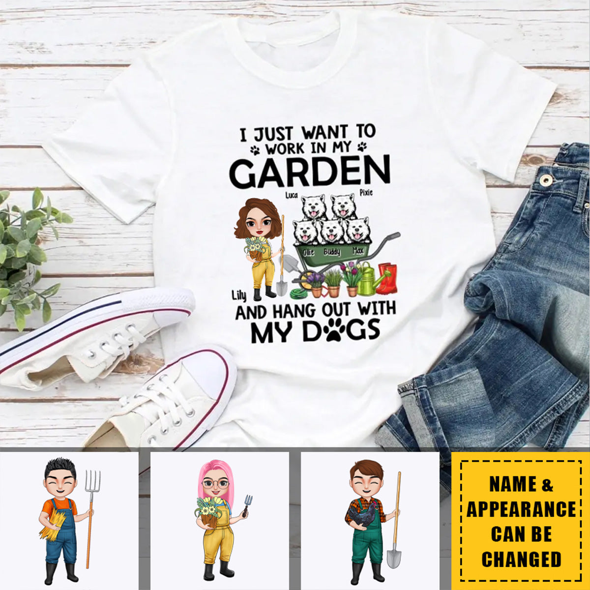 Up To 5 Dogs I Just Want To Work In My Garden - Personalized Shirt For Him, Her, Dog Lovers, Gardener