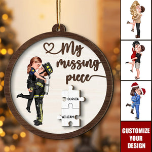 My Missing Piece Couple Hugging Kissing - Personalized 2-Layer Wooden Ornament - Gift For Couple