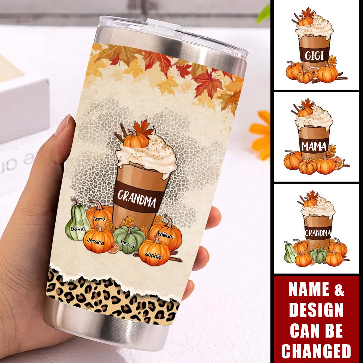 Grandma Pumpkin Spice Latte And Pumpkids Fall Season Personalized Tumbler