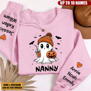 Fall Season Halloween Grandma Boo Personalized Sleeve Printed Sweatshirt, Gift For Grandma