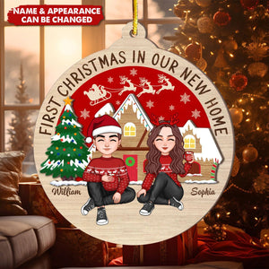 First Christmas In Our New Home Couple Sitting Personalized Wooden Ornament