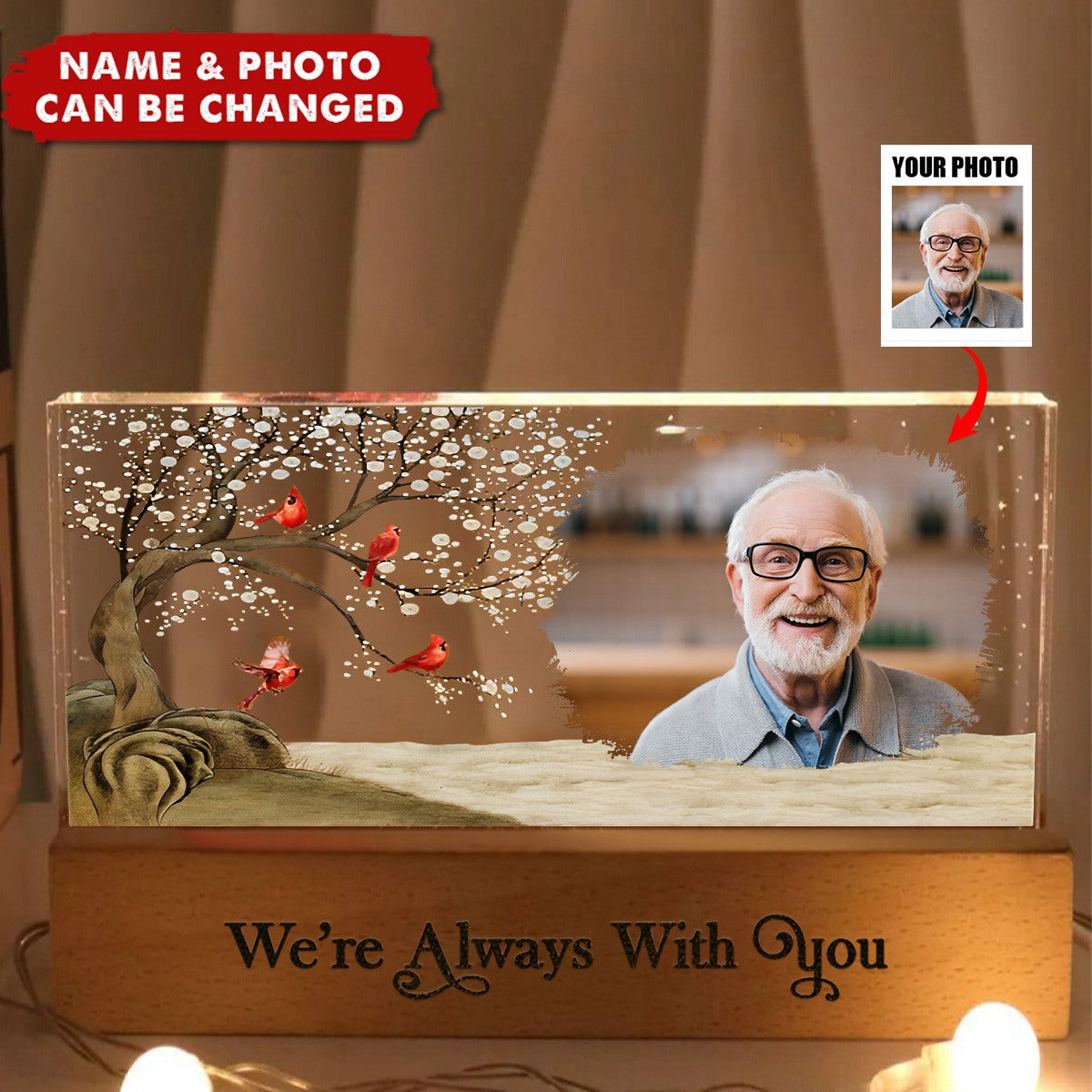 Custom Photo I'm Always With You Family Memorial - Personalized Rectangle LED Light