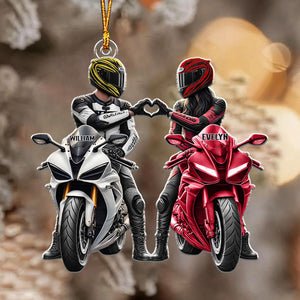 Motorbike Couple - Personalized Acrylic Christmas Ornament, Gift For Couple