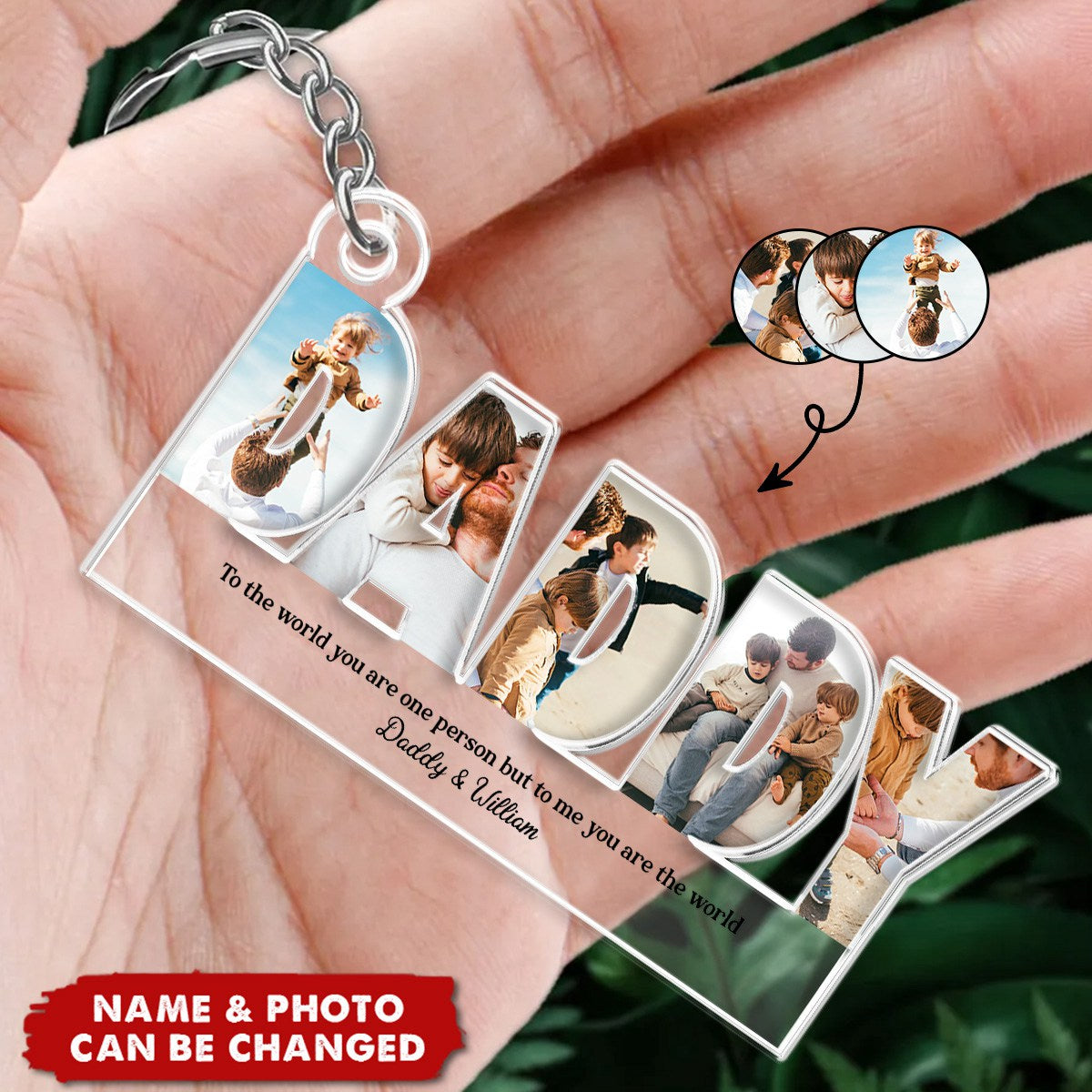 Daddy To Us You Are The World Photo Collage -  Peronalized Acrylic Keychain