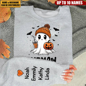 Fall Season Halloween Grandma Boo Personalized Sleeve Printed Sweatshirt, Gift For Grandma