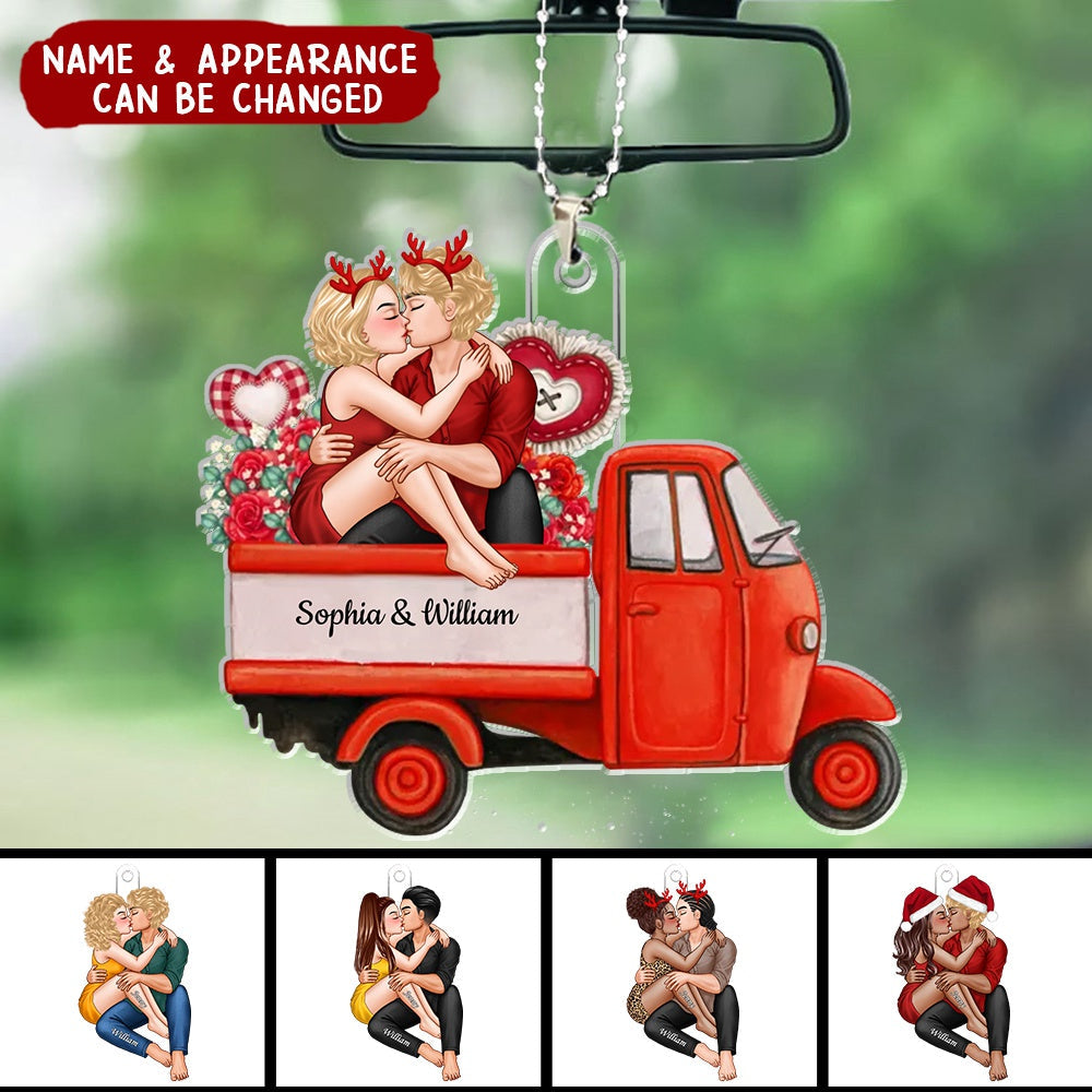 Couple Sitting On Love Truck - Personalized Car Ornament