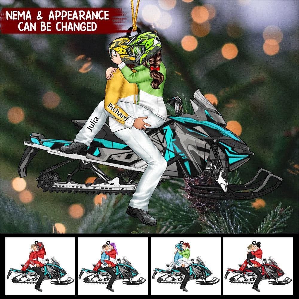 Personalized Gifts Custom Christmas Ornament For Skiing Couples, Snowmobile Lovers