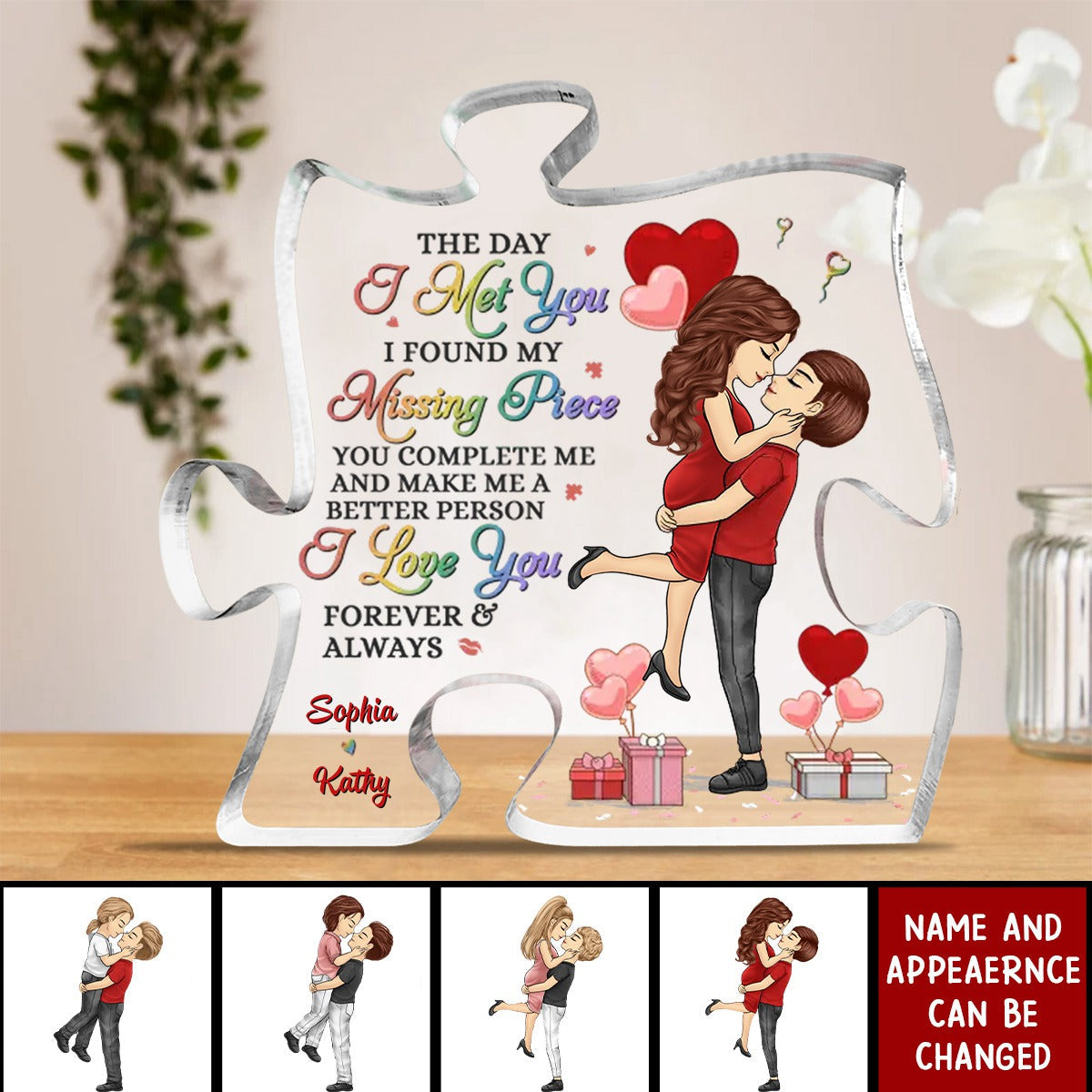 The Day I Met You I Found My Missing Piece - Couple Personalized Custom Puzzle Shaped Acrylic Plaque - Gift For Husband Wife, Anniversary, LGBTQ+