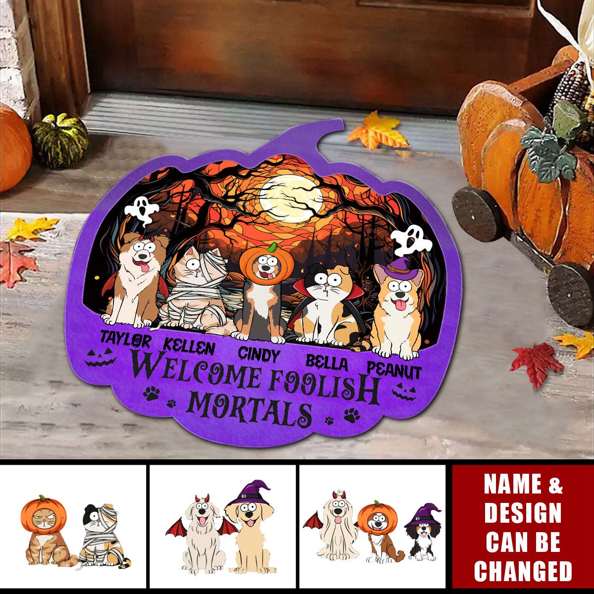 Happy Halloween Welcome Foolish Mortals - Personalized Doormat