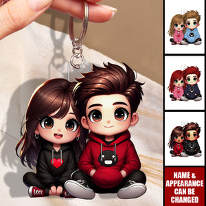 Cute Sitting Couple - Valentine's Day Gift - Personalized Acrylic Keychain